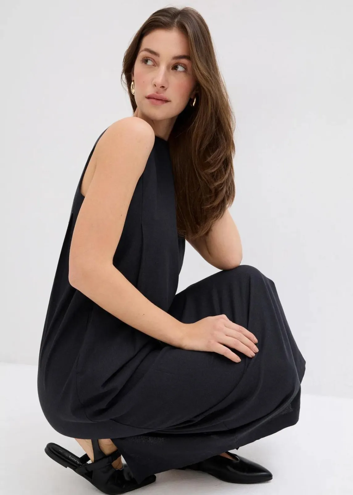 bonprix Kleider^Maxikleid mit Eingriffstaschen aus Viskose-Mix schwarz