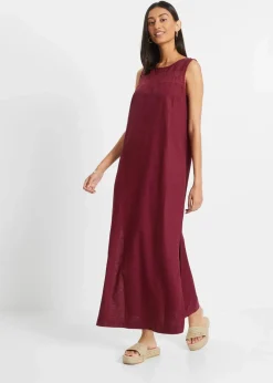bonprix Kleider|Bekleidung·Pullover & Strickjacken^Maxi-Kleid mit Leinen dunkelbeere