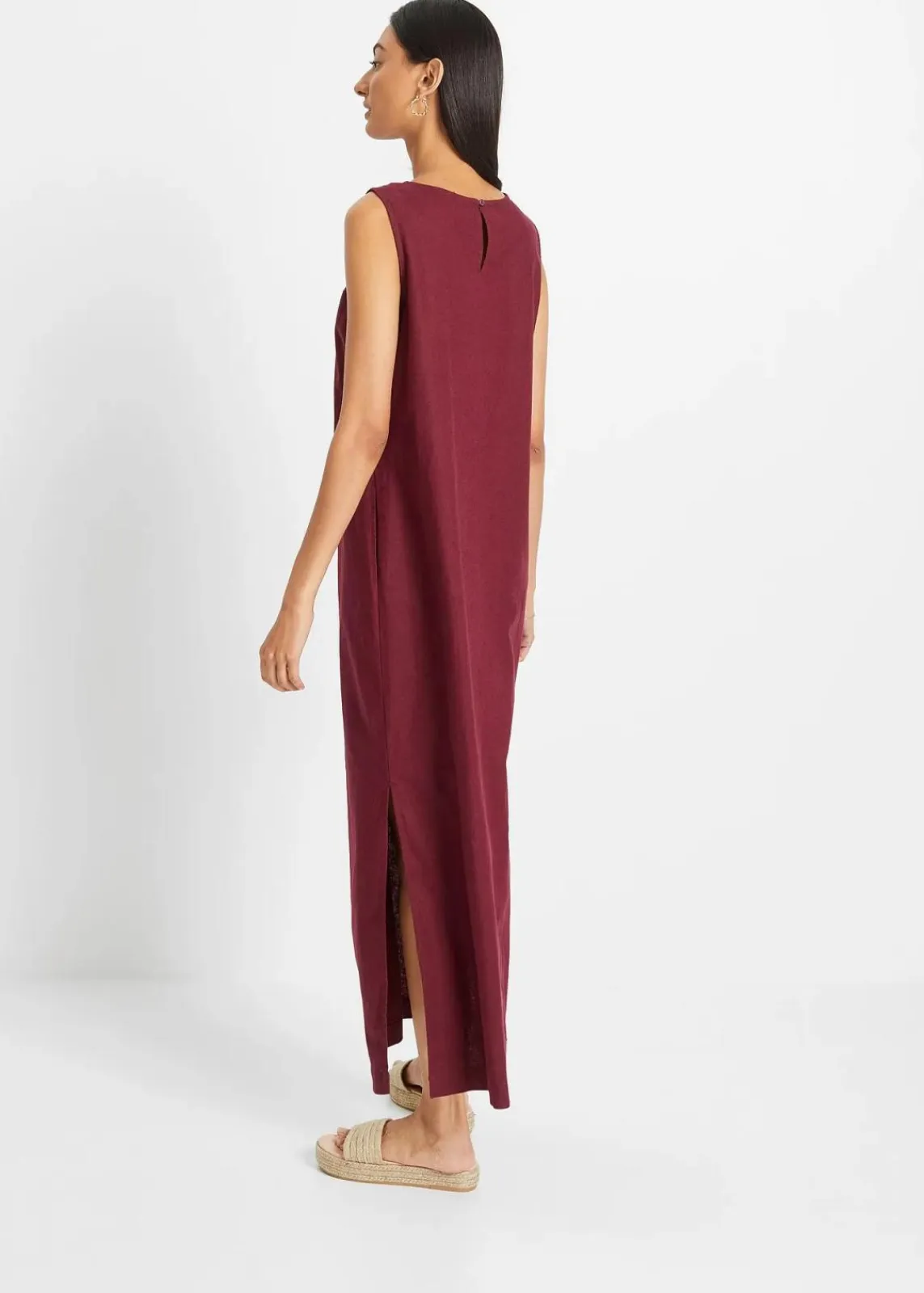 bonprix Kleider|Bekleidung·Pullover & Strickjacken^Maxi-Kleid mit Leinen dunkelbeere