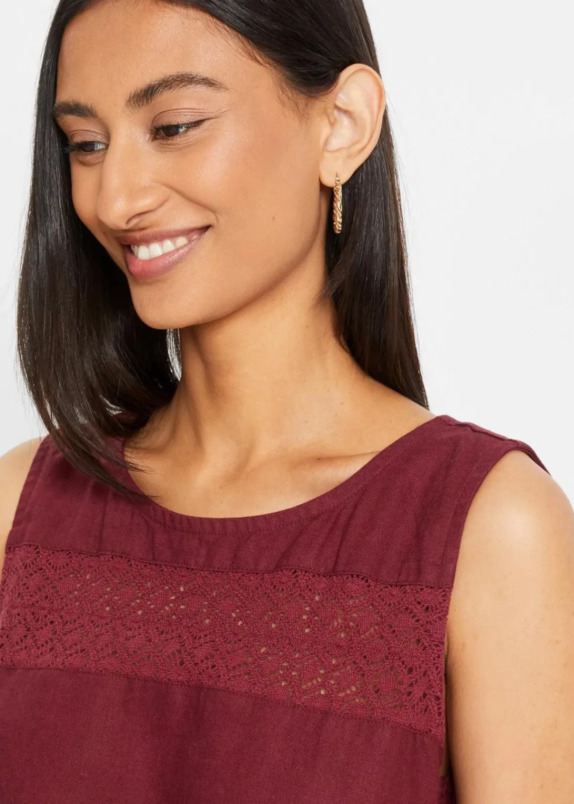 bonprix Kleider|Bekleidung·Pullover & Strickjacken^Maxi-Kleid mit Leinen dunkelbeere