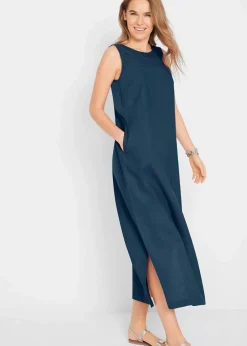 bonprix Bekleidung·Pullover & Strickjacken|Kleider^Maxi-Kleid mit Leinen dunkelblau