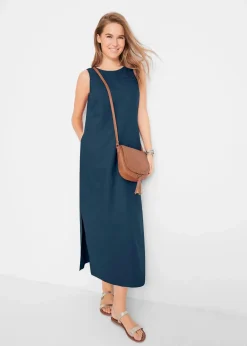 bonprix Bekleidung·Pullover & Strickjacken|Kleider^Maxi-Kleid mit Leinen dunkelblau