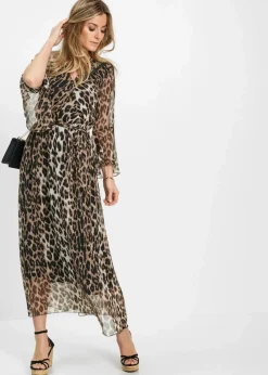 bonprix Kleider^Maxikleid mit Leo-Druck camel/hellbraun/schwarz leo bedruckt