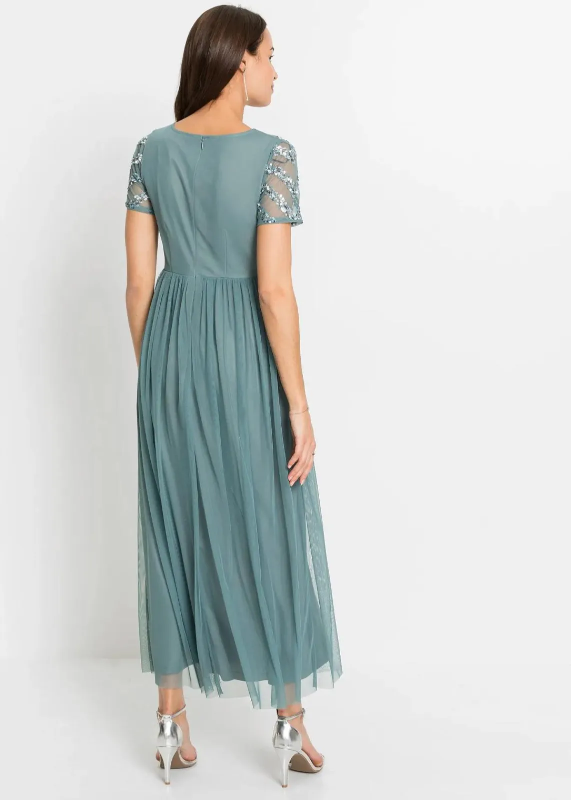 bonprix Bekleidung·Pullover & Strickjacken|Festliche Mode^Maxikleid mit Paillettenstickerei rauchpetrol