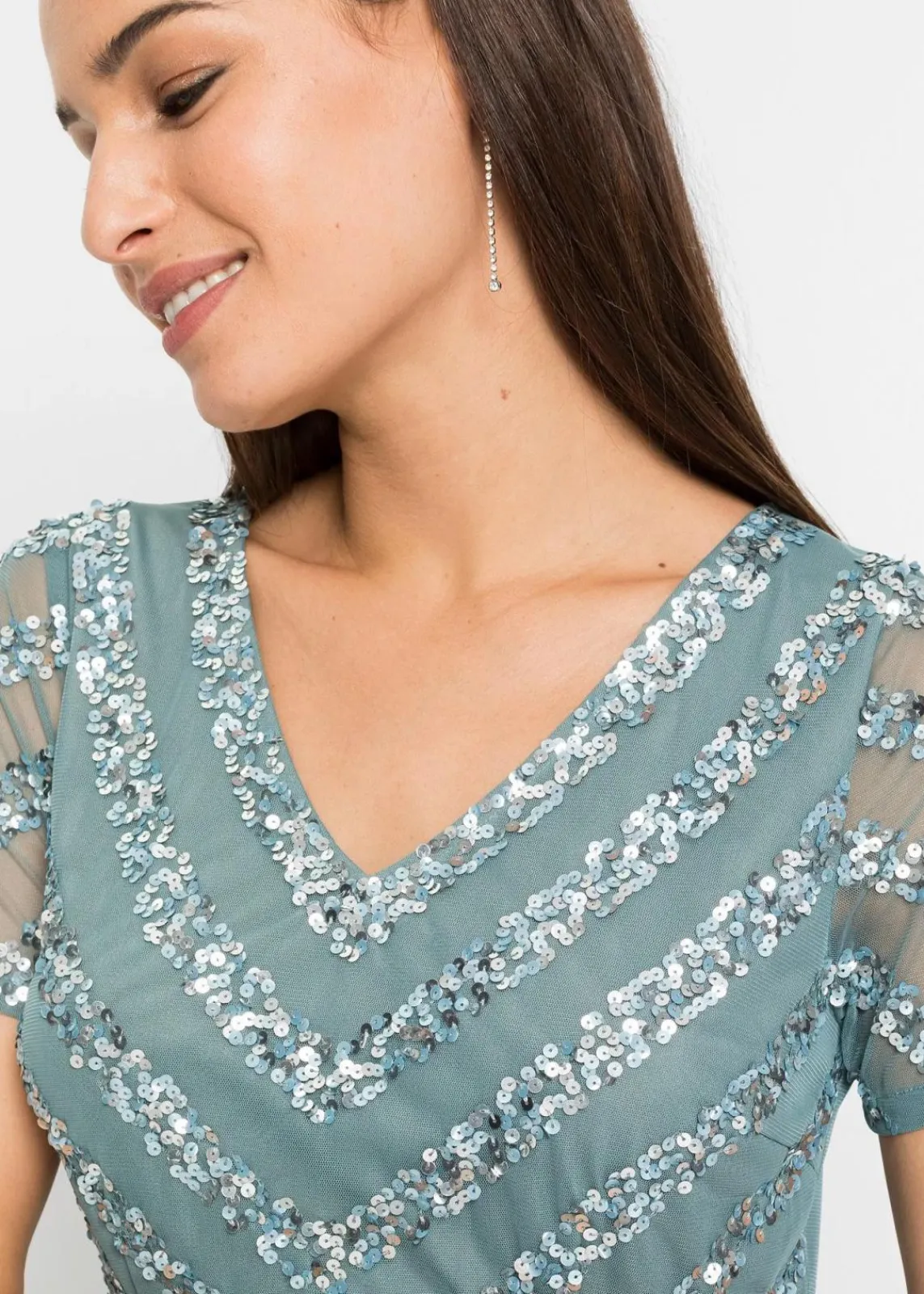 bonprix Bekleidung·Pullover & Strickjacken|Festliche Mode^Maxikleid mit Paillettenstickerei rauchpetrol