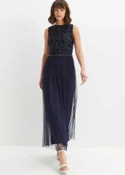 bonprix Kleider|Festliche Mode^Maxikleid mit Paillettenstickerei dunkelblau