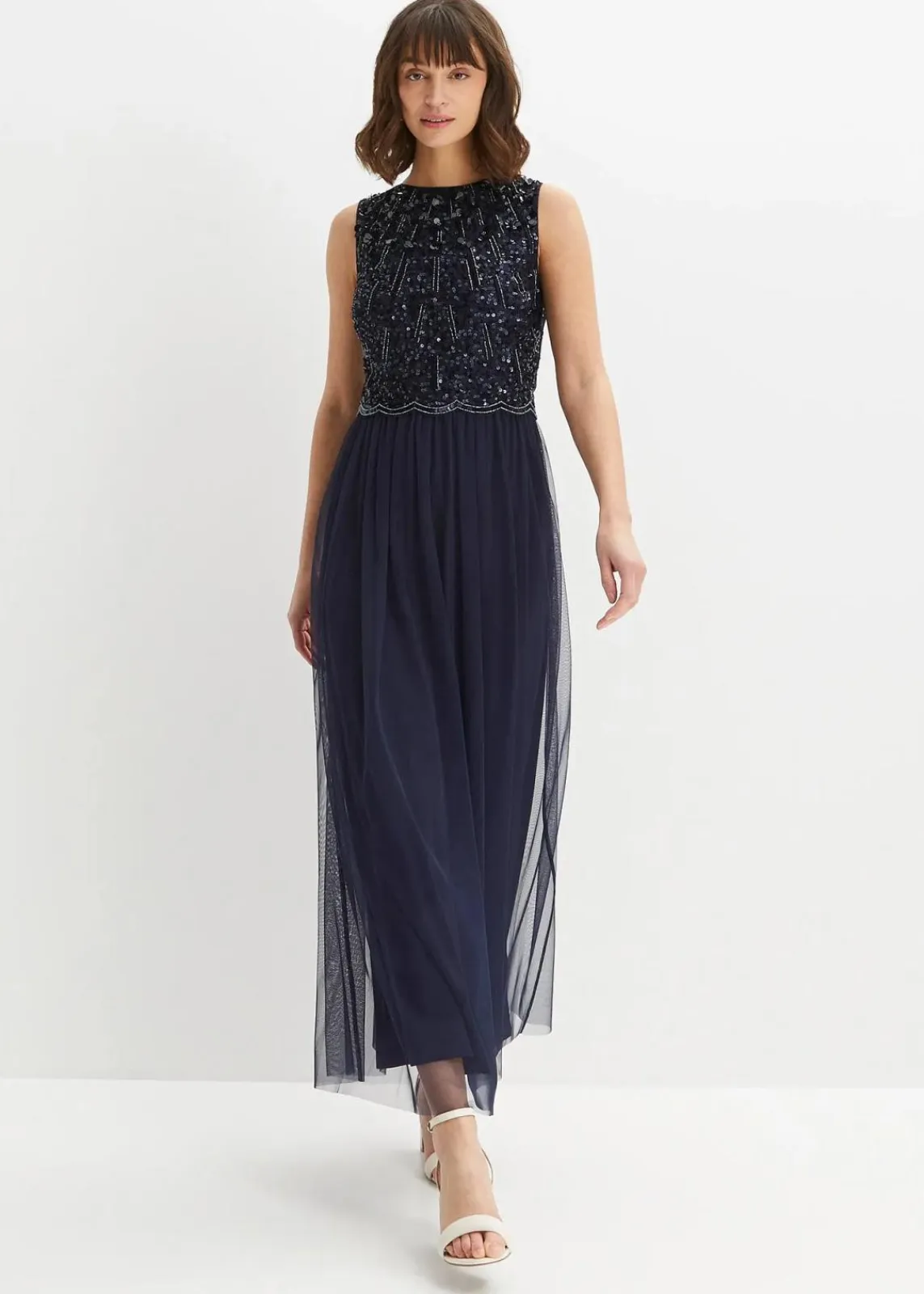 bonprix Kleider|Festliche Mode^Maxikleid mit Paillettenstickerei dunkelblau