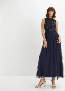 bonprix Kleider|Festliche Mode^Maxikleid mit Paillettenstickerei dunkelblau