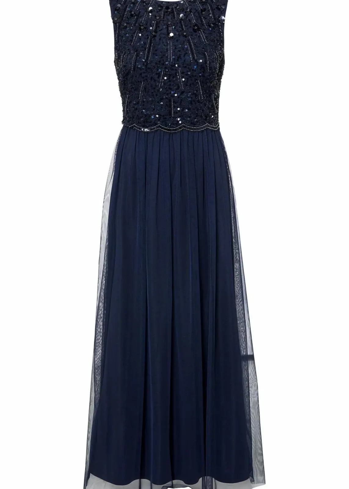 bonprix Kurzgrößen|Bekleidung·Pullover & Strickjacken^Maxikleid mit Paillettenstickerei dunkelblau