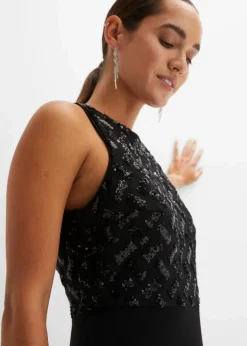 bonprix Bekleidung·Pullover & Strickjacken|Festliche Mode^Maxikleid mit Paillettenstickerei schwarz