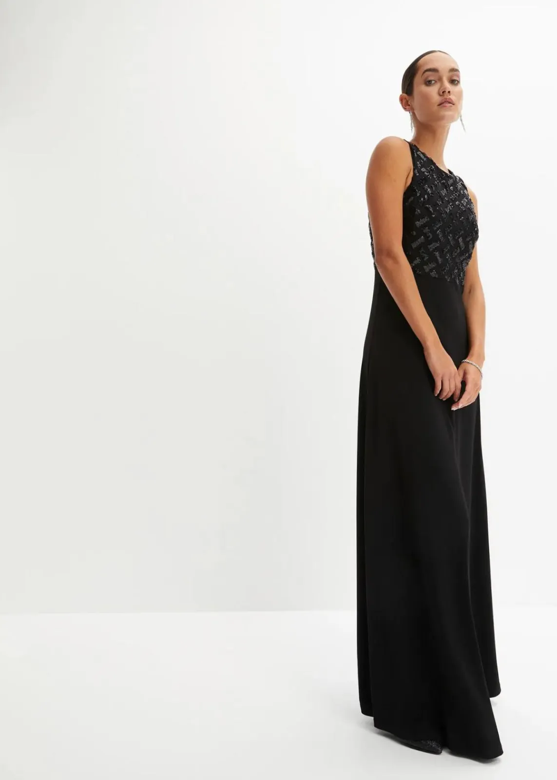 bonprix Bekleidung·Pullover & Strickjacken|Festliche Mode^Maxikleid mit Paillettenstickerei schwarz