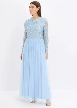 bonprix Bekleidung·Pullover & Strickjacken|Festliche Mode^Maxikleid mit Paillettenstickerei hellblau