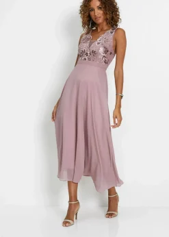 bonprix Festliche Mode|Nachhaltigere Materialien^Maxikleid mit Paillettenstickerei rosenholz