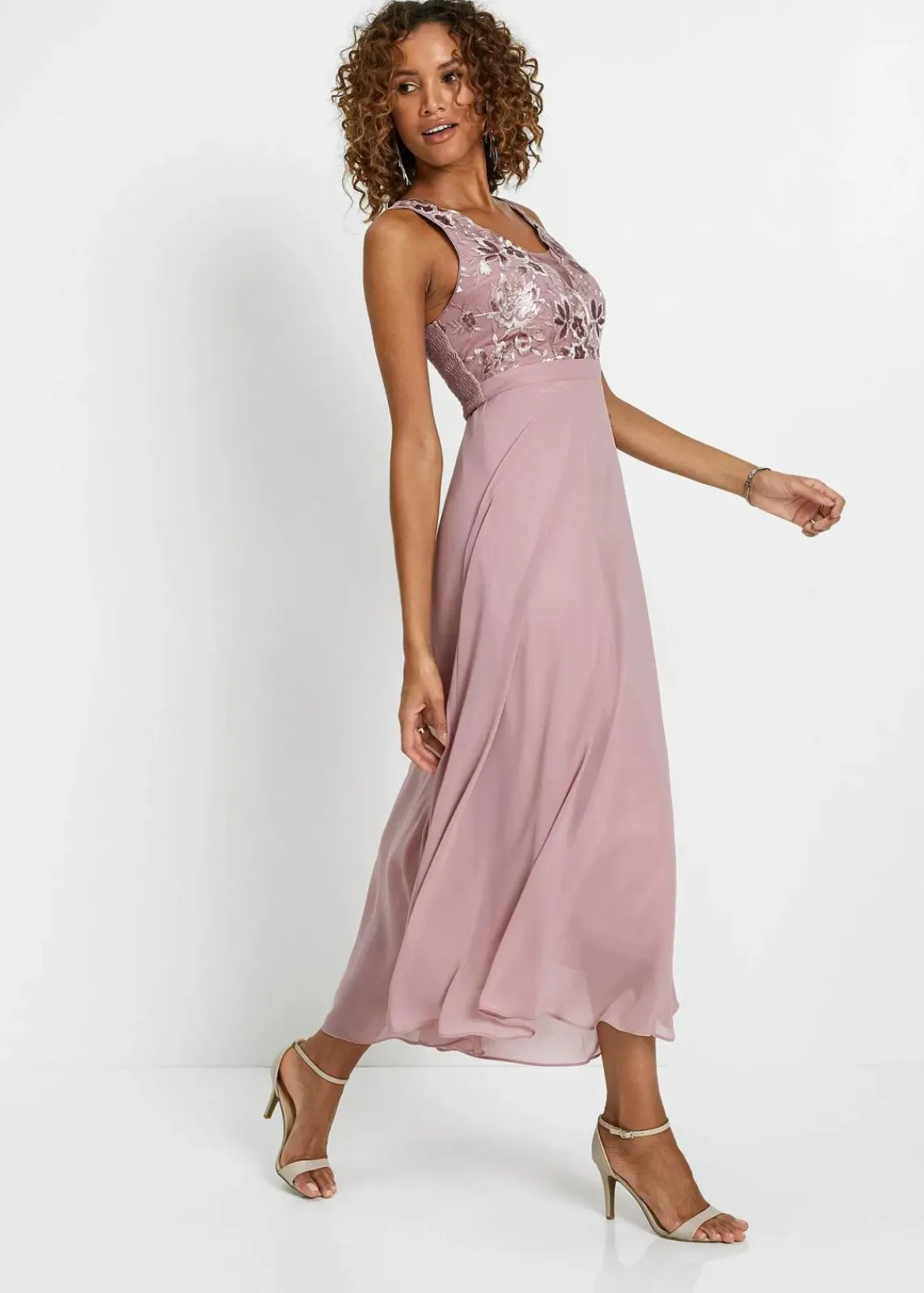 bonprix Festliche Mode|Nachhaltigere Materialien^Maxikleid mit Paillettenstickerei rosenholz