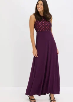 bonprix Kleider|Festliche Mode^Maxikleid mit Paillettenstickerei dunkelrot