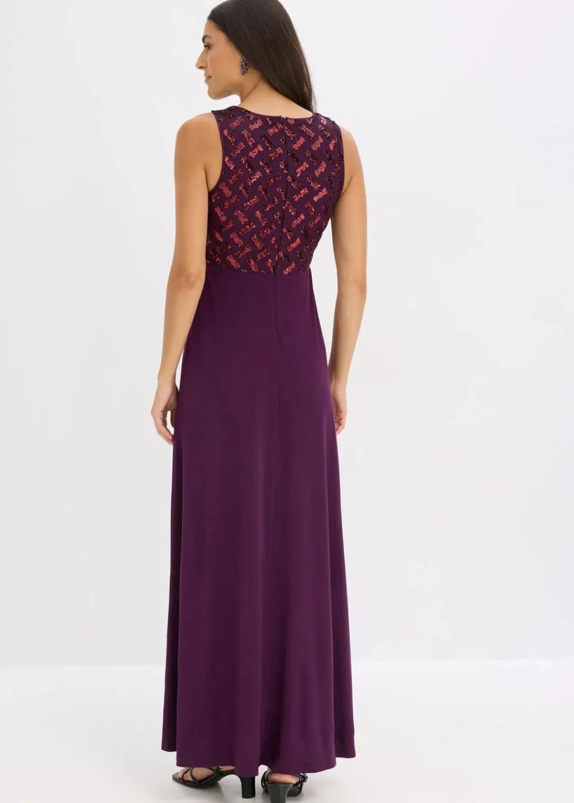 bonprix Kleider|Festliche Mode^Maxikleid mit Paillettenstickerei dunkelrot