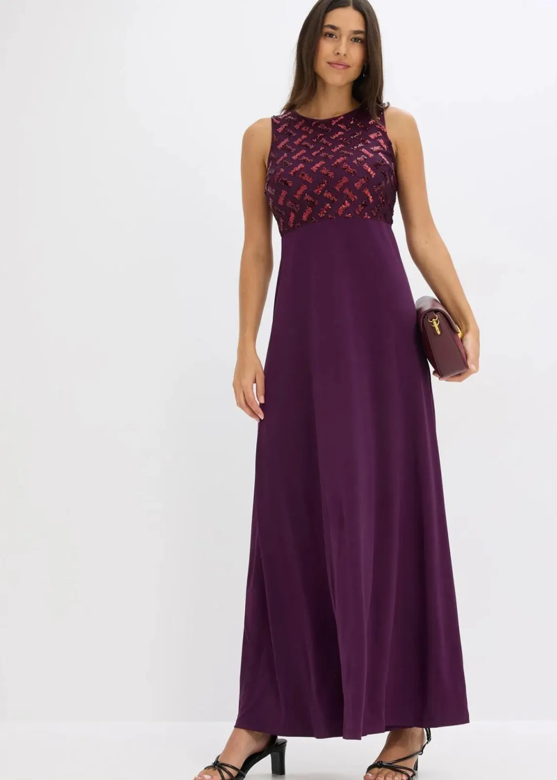 bonprix Kleider|Festliche Mode^Maxikleid mit Paillettenstickerei dunkelrot