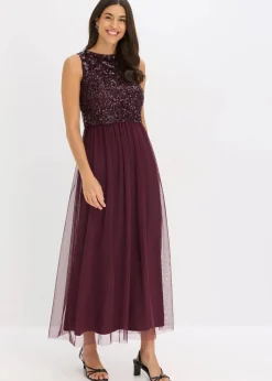 bonprix Kleider|Festliche Mode^Maxikleid mit Paillettenstickerei weinrot