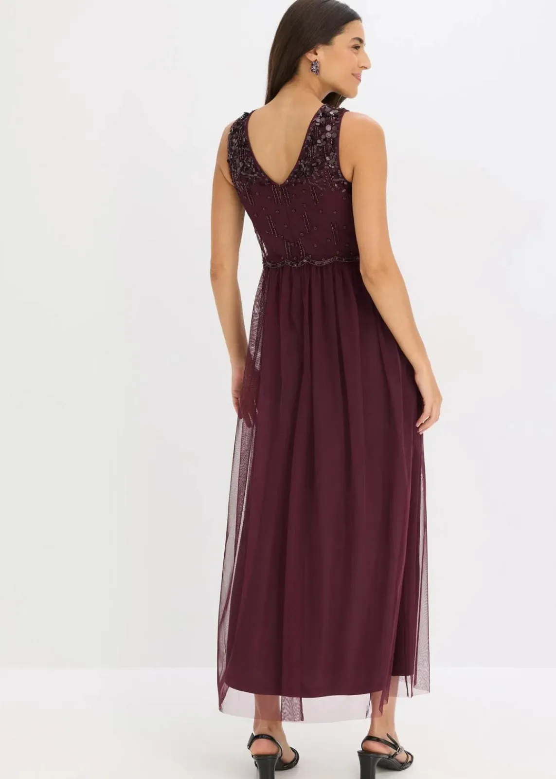 bonprix Kleider|Festliche Mode^Maxikleid mit Paillettenstickerei weinrot