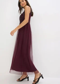 bonprix Kleider|Festliche Mode^Maxikleid mit Paillettenstickerei weinrot