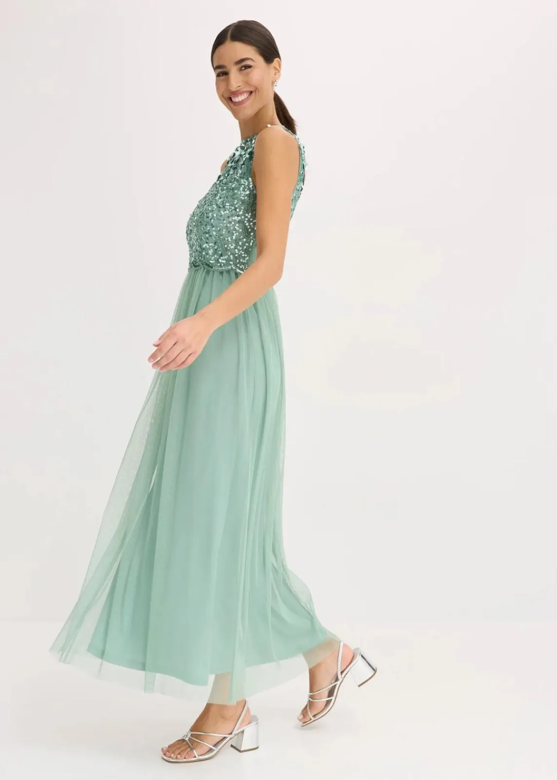 bonprix Kleider|Festliche Mode^Maxikleid mit Paillettenstickerei pastellgrün
