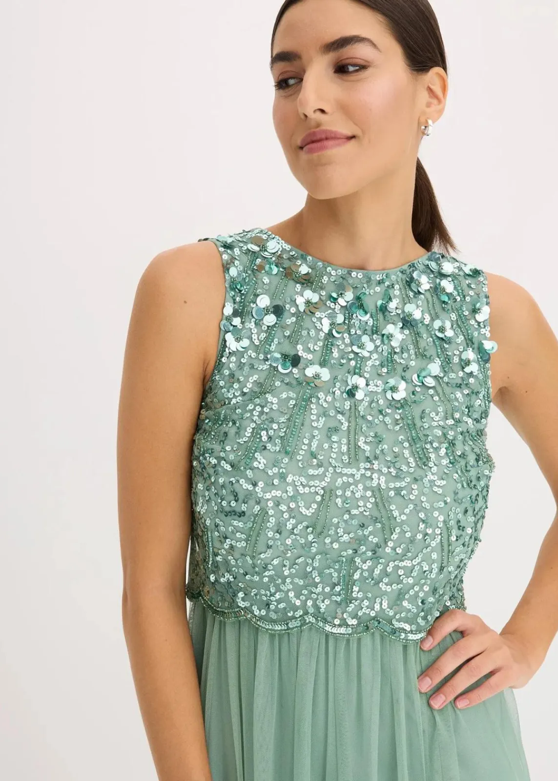 bonprix Kleider|Festliche Mode^Maxikleid mit Paillettenstickerei pastellgrün