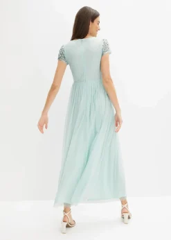 bonprix Kurzgrößen|Bekleidung·Pullover & Strickjacken^Maxikleid mit Paillettenstickerei mint