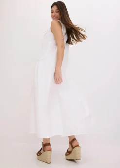bonprix Bekleidung·Pullover & Strickjacken|Kleider^Maxikleid mit Raffungen aus Baumwolle weiß