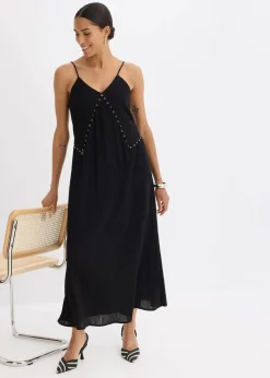 bonprix Kleider^Maxikleid mit Ösen-Verzierung schwarz