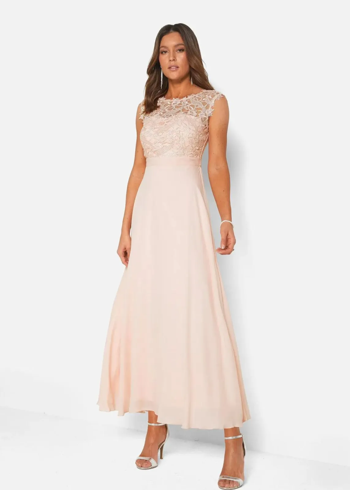 bonprix Kleider|Festliche Mode^Maxikleid mit Spitze perlrosa
