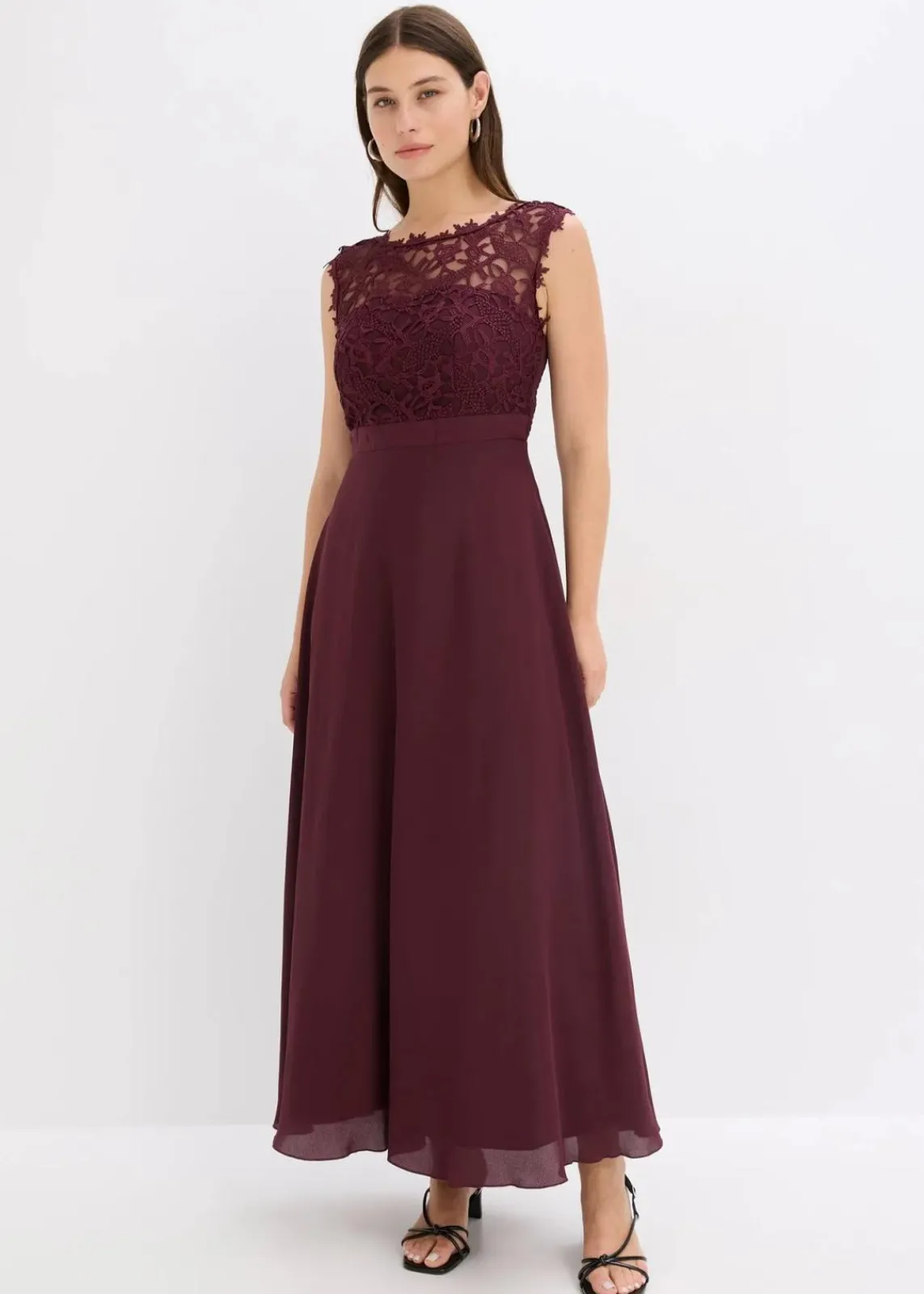 bonprix Kleider|Festliche Mode^Maxikleid mit Spitze weinrot