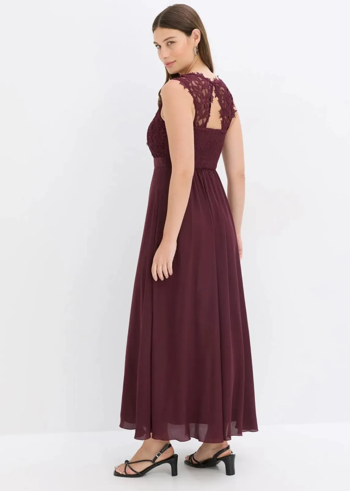 bonprix Kleider|Festliche Mode^Maxikleid mit Spitze weinrot