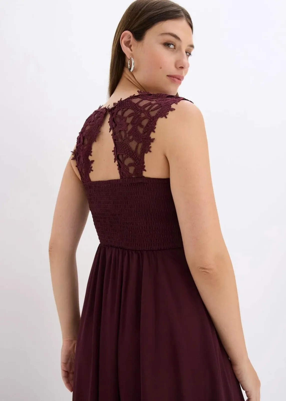 bonprix Kleider|Festliche Mode^Maxikleid mit Spitze weinrot
