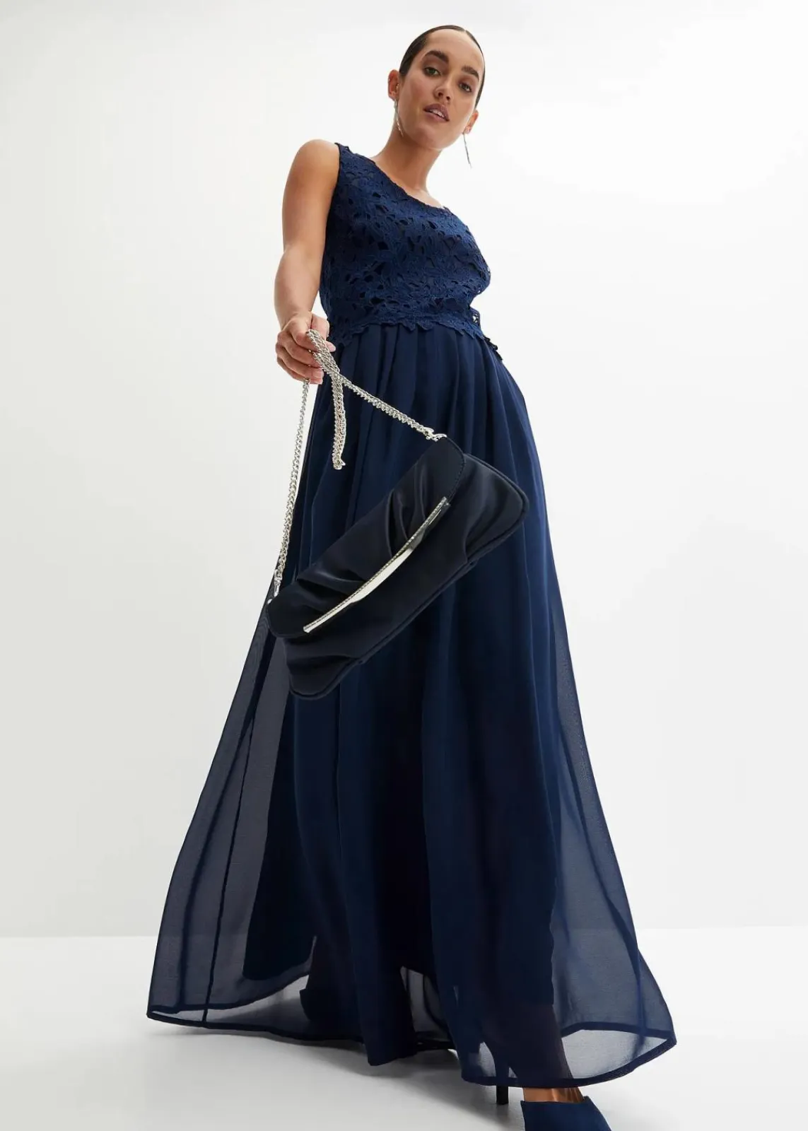 bonprix Festliche Mode|Kleider^Maxikleid mit Spitze dunkelblau
