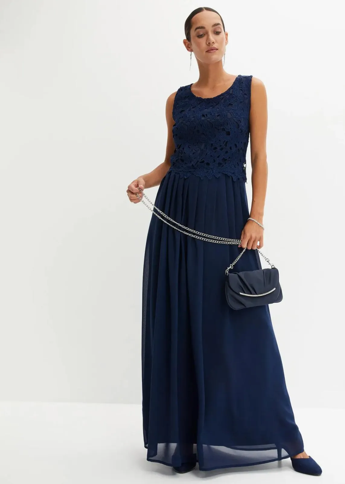 bonprix Festliche Mode|Kleider^Maxikleid mit Spitze dunkelblau