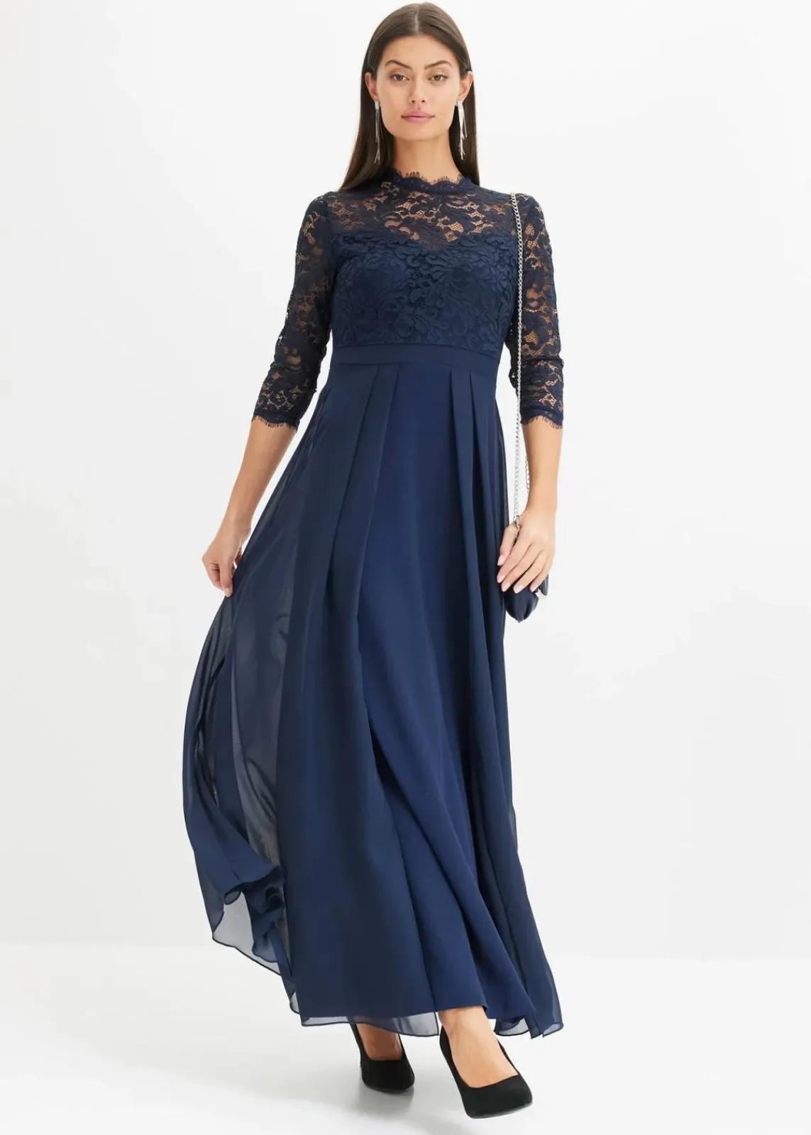 bonprix Bekleidung·Pullover & Strickjacken|Festliche Mode^Maxikleid mit Spitze dunkelblau
