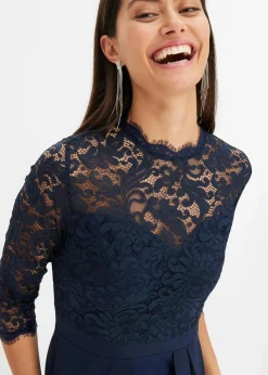 bonprix Bekleidung·Pullover & Strickjacken|Festliche Mode^Maxikleid mit Spitze dunkelblau