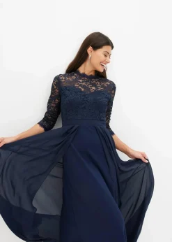 bonprix Bekleidung·Pullover & Strickjacken|Festliche Mode^Maxikleid mit Spitze dunkelblau