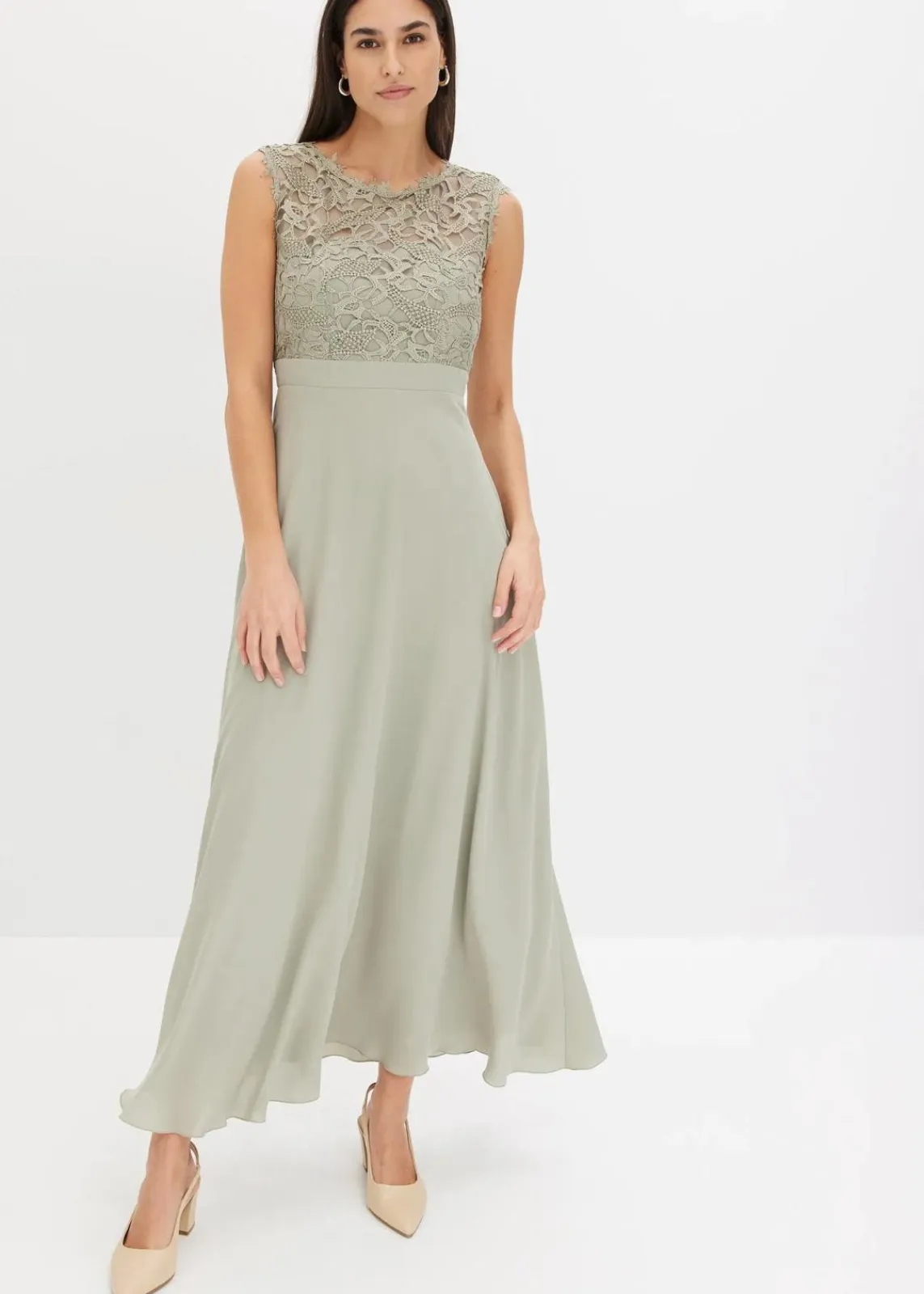 bonprix Kleider|Festliche Mode^Maxikleid mit Spitze seegras