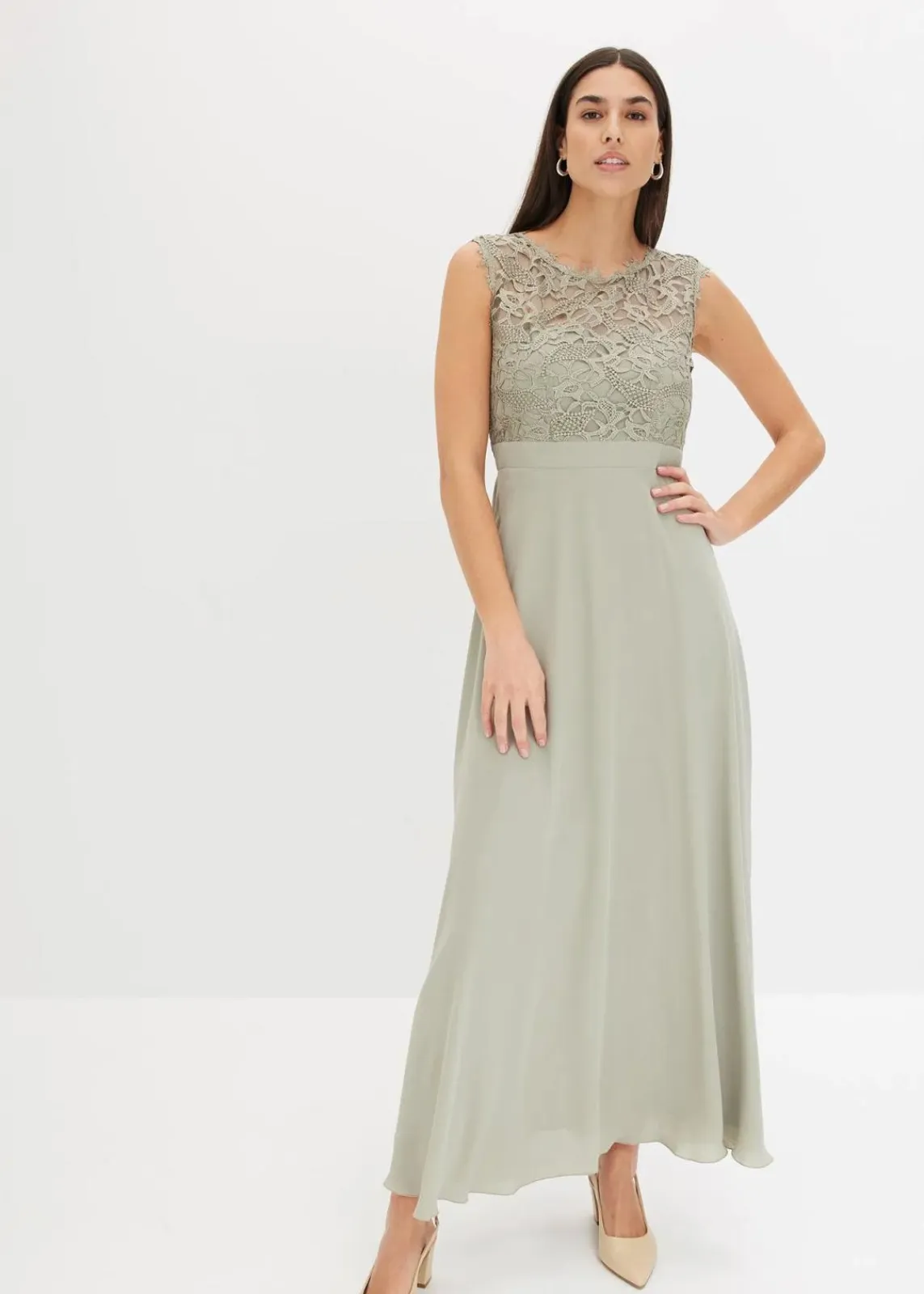 bonprix Kleider|Festliche Mode^Maxikleid mit Spitze seegras