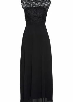 bonprix Kurzgrößen|Bekleidung·Pullover & Strickjacken^Maxikleid mit Spitze schwarz