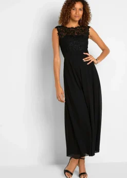 bonprix Kurzgrößen|Bekleidung·Pullover & Strickjacken^Maxikleid mit Spitze schwarz