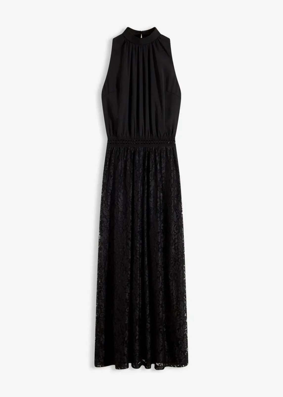 bonprix Bekleidung·Pullover & Strickjacken|Festliche Mode^Maxikleid mit Spitzen-Rock schwarz