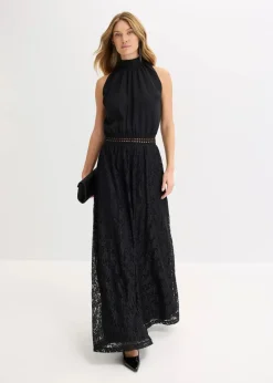 bonprix Bekleidung·Pullover & Strickjacken|Festliche Mode^Maxikleid mit Spitzen-Rock schwarz