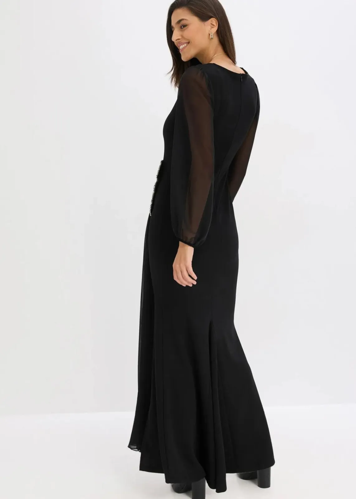 bonprix Bekleidung·Pullover & Strickjacken|Festliche Mode^Maxikleid mit Strassstein-Applikation schwarz