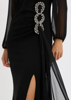 bonprix Bekleidung·Pullover & Strickjacken|Festliche Mode^Maxikleid mit Strassstein-Applikation schwarz