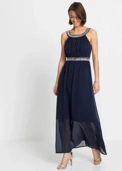 bonprix Festliche Mode|Nachhaltigere Materialien^Maxikleid mit Strassstein-Applikation dunkelblau