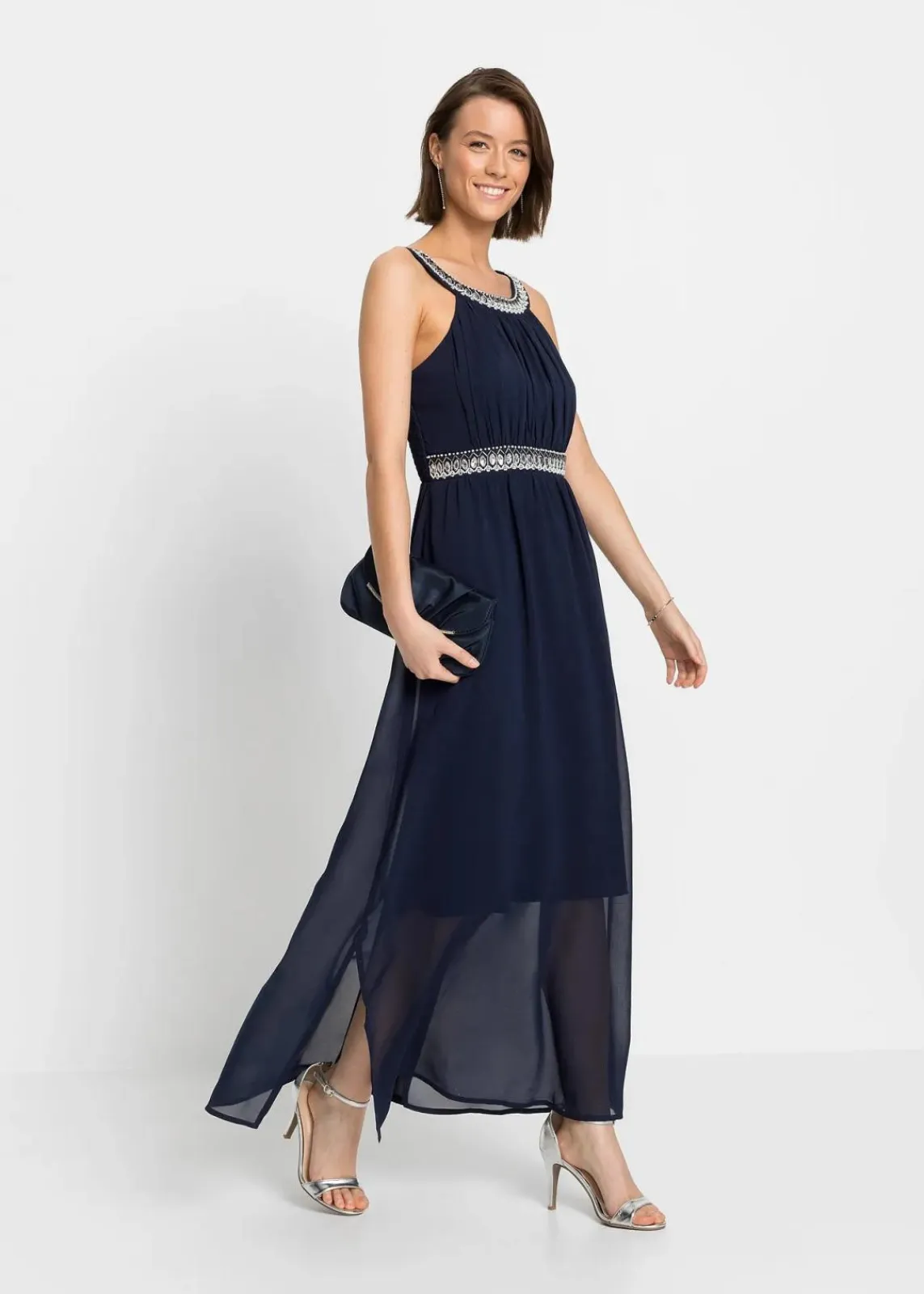 bonprix Festliche Mode|Nachhaltigere Materialien^Maxikleid mit Strassstein-Applikation dunkelblau