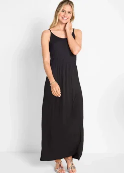 bonprix Kleider^Maxikleid, tailliert aus fließendem Viskose Mix schwarz