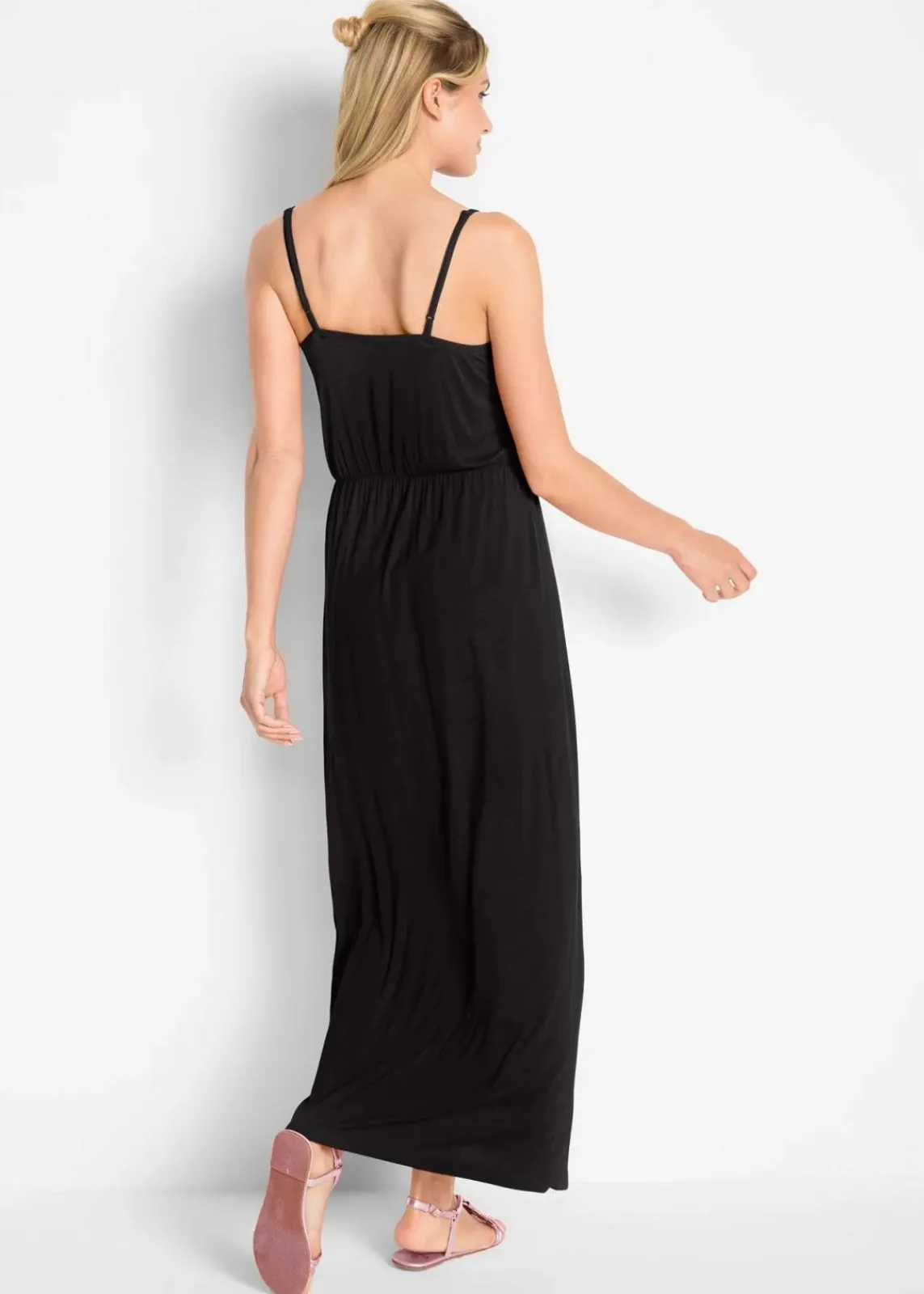 bonprix Kleider^Maxikleid, tailliert aus fließendem Viskose Mix schwarz